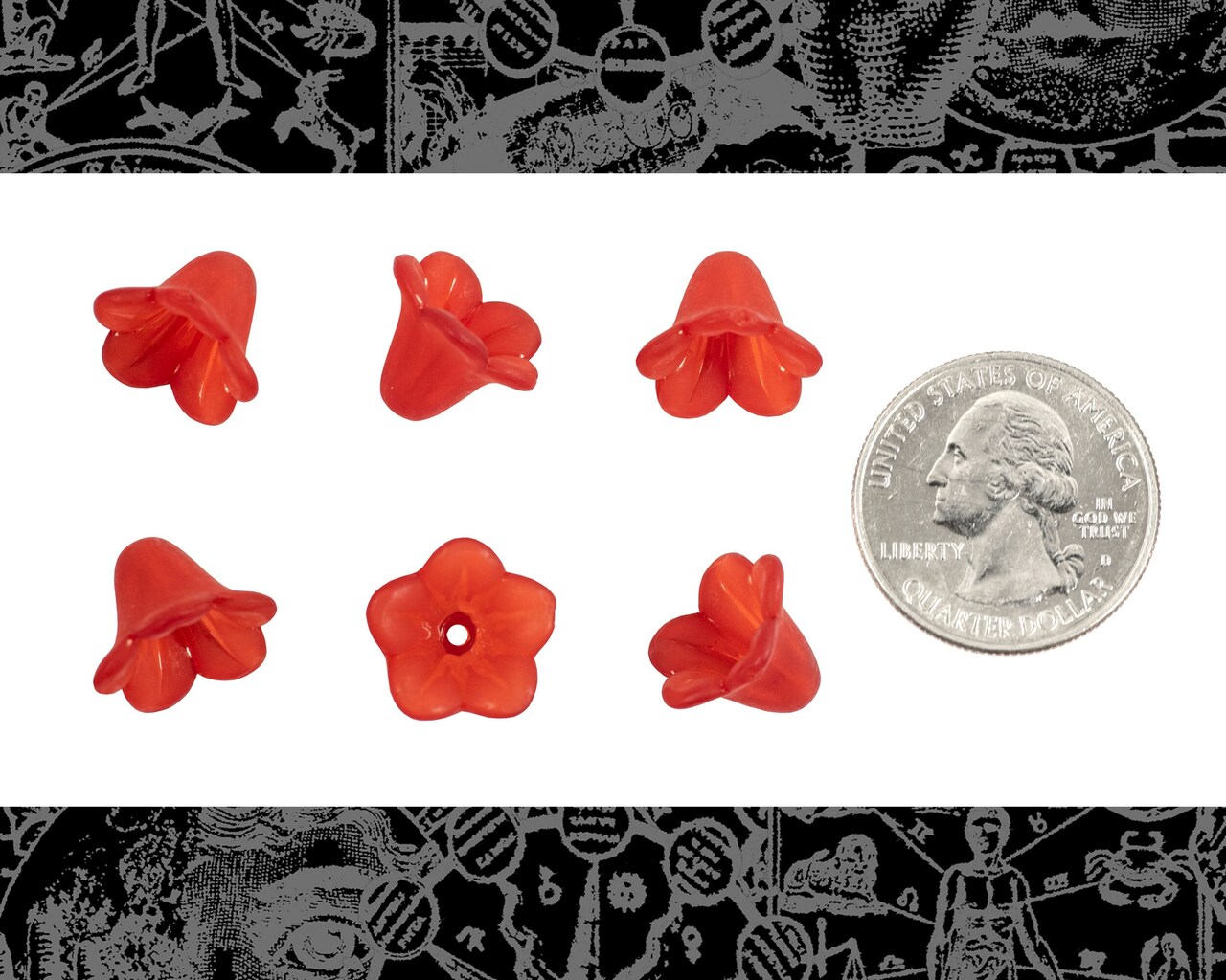 10x13 Red Small Frosted Lily Resin Flower Caps - Set of Six - FW9-5